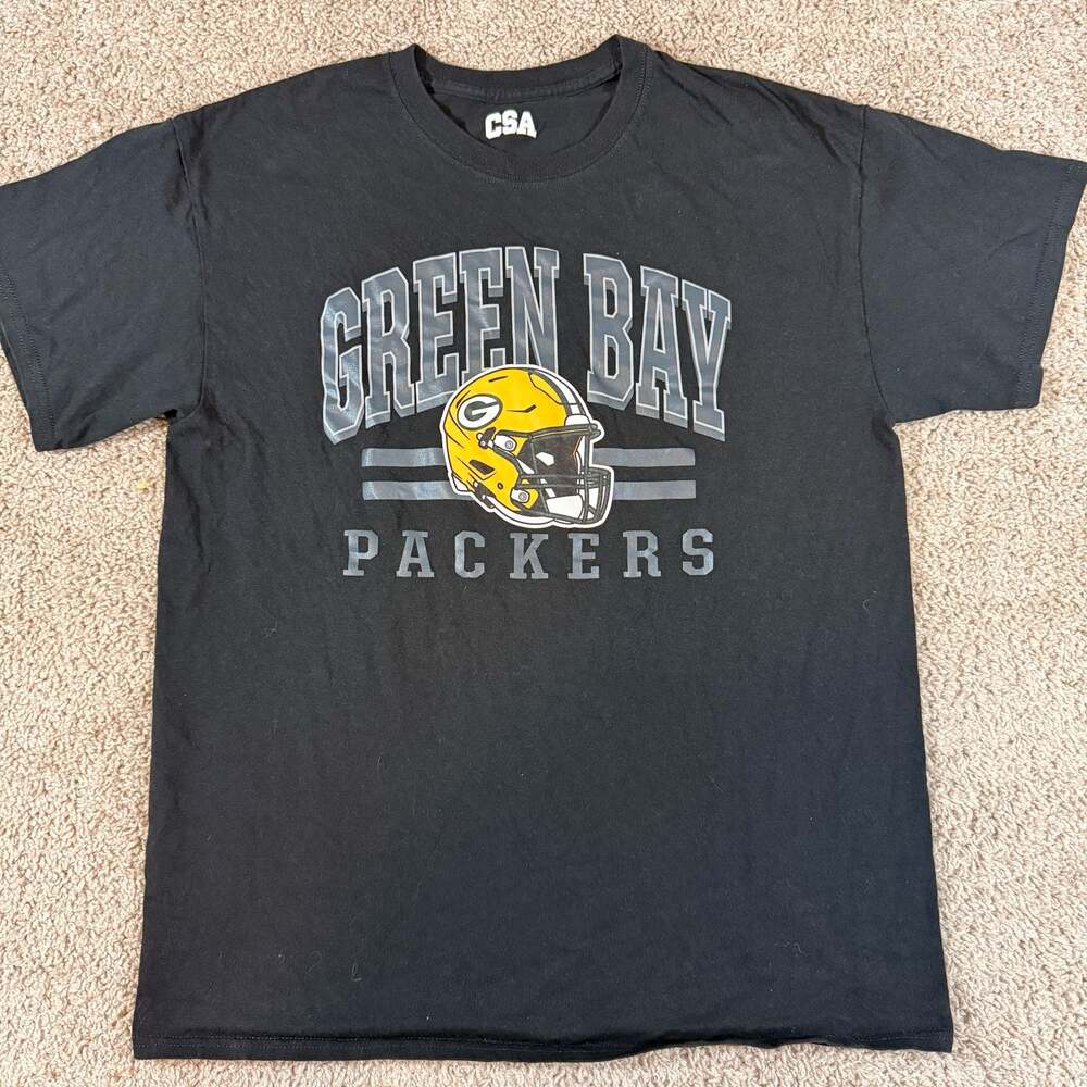 Green Bay Packers Helmet Graphic T Shirt Black NFL Football‎ Mens Large EUC